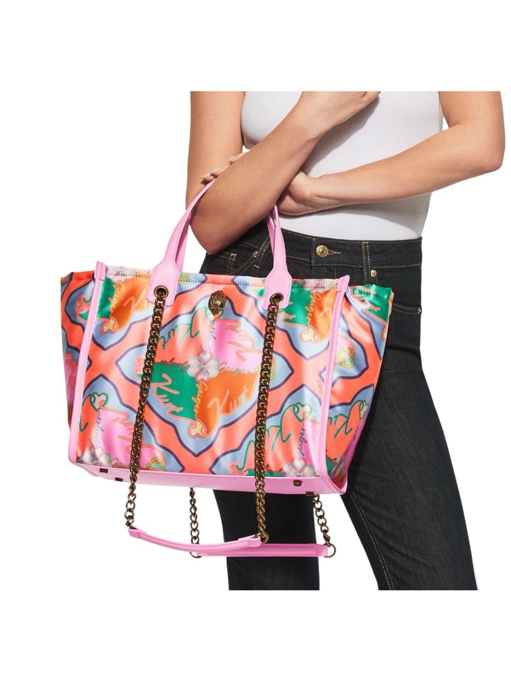 ‼️SOLD‼️✨💎NWT💎✨KURT GEIGER Nylon Patterned Tote Bag with Chain Straps! - Picture 3 of 10
